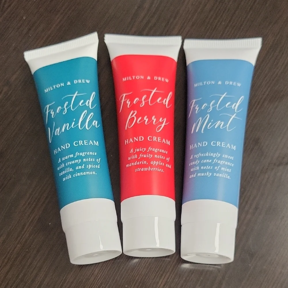 Milton & Drew Frosted Vanilla Berry & Mint Hand Cream Set of 3 New